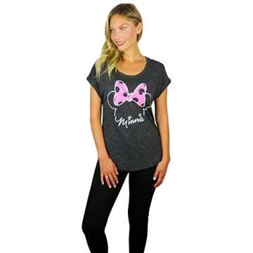 Disney Womens Minnie Mouse Scoop Neck Doleman Tee (Charcoal Heather, Large)