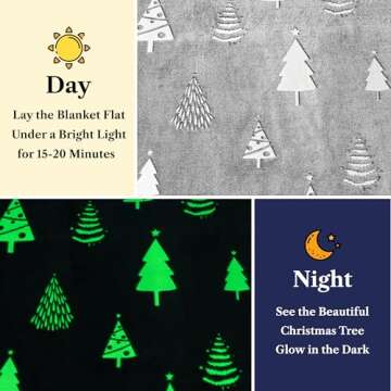 PAVILIA Glow in The Dark Blanket, Christmas Tree Gift for Girls Boys, Toy Blanket for 1 2 3 4 5 6 7 8 9 10 Year Old, Soft Plush Fleece Kids Gift Blanket for Birthday, Christmas, Room Decor, 60x80