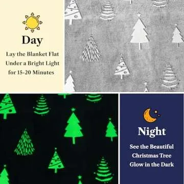 PAVILIA Glow in The Dark Blanket, Christmas Tree Gift for Girls Boys, Toy Blanket for 1 2 3 4 5 6 7 8 9 10 Year Old, Soft Plush Fleece Kids Gift Blanket for Birthday, Christmas, Room Decor, 60x80