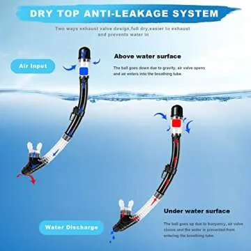 Snorkel Set, Zipoute Snorkel Dry Top Snorkeling Gear for Adults, Panoramic Anti-Leak and Anti-Fog Tempered Glass Lens, Adults Adjustable Snorkeling Set, Scuba Diving Swimming Training Snorkel Kit