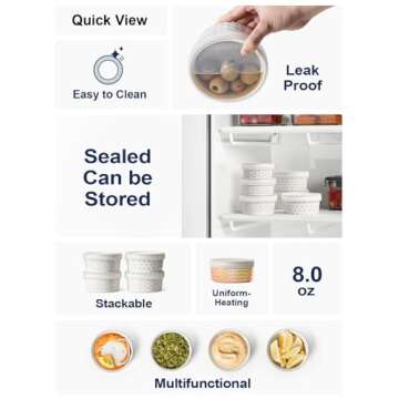 LE TAUCI Ramekins with Lids, 8 oz Ramikin Set for Creme brulee, Souffle, Dipping Sauces, Ceramic Food Storage Containers Great for leftovers - 4.4 inch, Set of 4, Arctic White