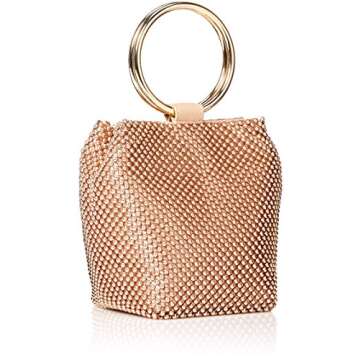 Jessica McClintock Womens Gwen Ball Mesh Ring Wristlet Pouch Clutch, Rose Gold