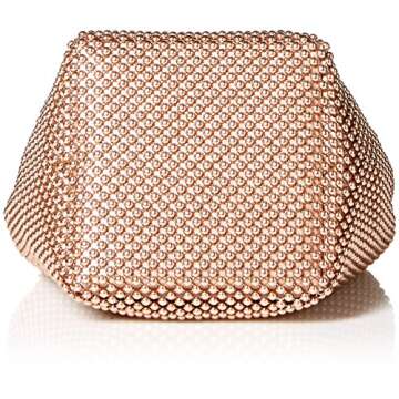 Jessica McClintock Womens Gwen Ball Mesh Ring Wristlet Pouch Clutch, Rose Gold