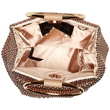 Jessica McClintock Womens Gwen Ball Mesh Ring Wristlet Pouch Clutch, Rose Gold