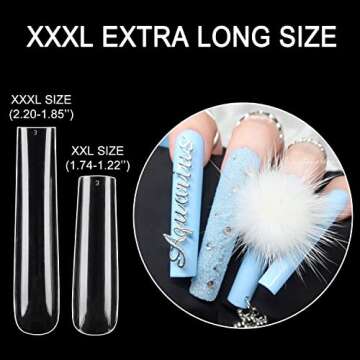 INENK 3XL Tapered Square Full Cover Nail Tips,360Pcs Clear XXXL Extra Long Straight Nail Tips for Acrylic & Press On nails, Manicure Tools Salon Home DIY (12 Sizes)