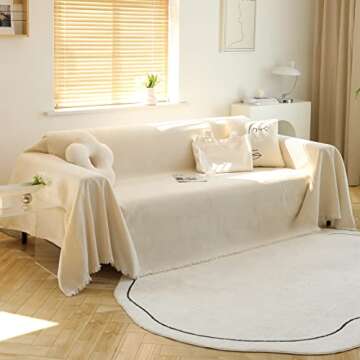 MEETSKY Sectional Couch Covers Chenille Sofa Covers for 3 Cushion Couch Washable Decorative Soft Ble...