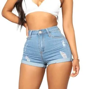 Yyibsones High Waisted Stretchy Denim Shorts for Women