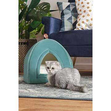 Bedsure Cat Beds for Indoor Cats - Cat House Cat Tent Cat Cave with Removable Washable Cushioned Pillow, Kitten Beds Cat Hut, Washed Blue, 15 inches
