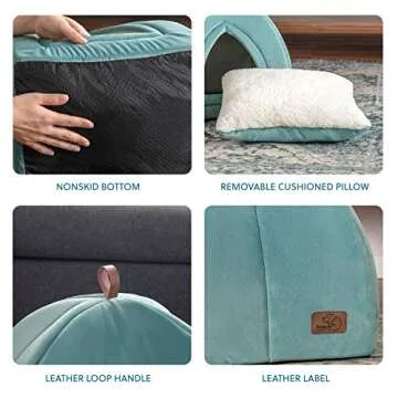 Bedsure Cat Beds for Indoor Cats - Cat House Cat Tent Cat Cave with Removable Washable Cushioned Pillow, Kitten Beds Cat Hut, Washed Blue, 15 inches