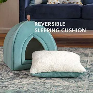 Bedsure Cat Beds for Indoor Cats - Cat House Cat Tent Cat Cave with Removable Washable Cushioned Pillow, Kitten Beds Cat Hut, Washed Blue, 15 inches