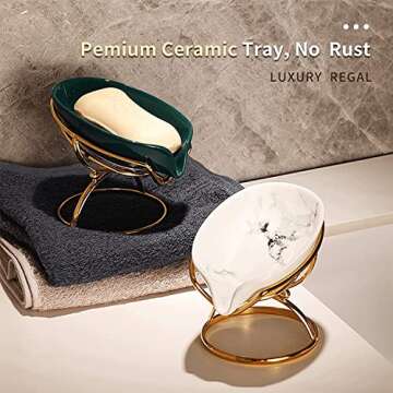 Dobbyby Leaf-Shaped Ceramic Soap Dish for Shower & Kitchen