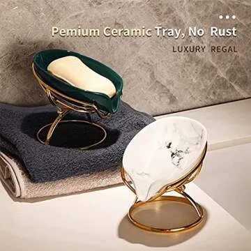 Dobbyby Leaf-Shaped Ceramic Soap Dish for Shower & Kitchen