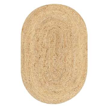 Sustainable LR Home Natural Jute Oval Area Rug for Decor