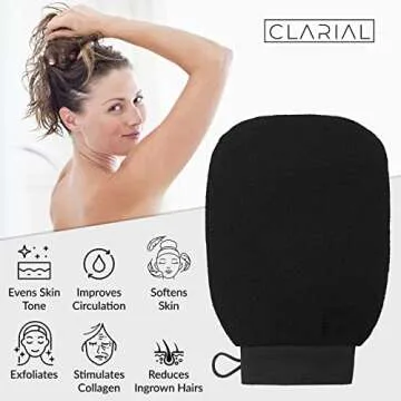 Clarial Exfoliating Body Scrub for Bath and Shower Use - Face Scrubber and Body Exfoliator Mitt, Dead Skin Remover - Exfoliating Glove Shower Scrub for Men and Women - Pair All Black