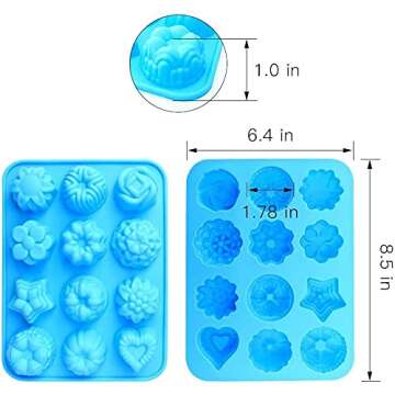 DEVIN0705 Food Grade Silicone Flowers Molds, Baking Pan with Flowers and Heart Shape Non-Stick 4-Pack Silicone Molds for Chocolate, Candy, Jelly, Ice Cube, Muffin (Pink, purple，Blue and Green)