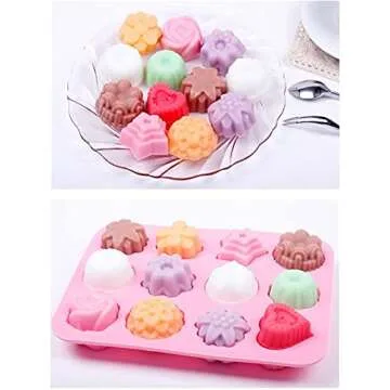 DEVIN0705 Food Grade Silicone Flowers Molds, Baking Pan with Flowers and Heart Shape Non-Stick 4-Pack Silicone Molds for Chocolate, Candy, Jelly, Ice Cube, Muffin (Pink, purple，Blue and Green)