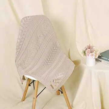 mimixiong Cotton Baby Blanket Knitted Crochet Receiving Crib Nursery Swaddling Blankets for Newborn Baby Boy Girl White 30x40 Inch