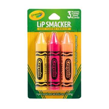 Lip Smacker Crayola Crayon Flavored Lip Balm - Moisturizing, Soothing Trio Banana Mania, Pink Sherbe...