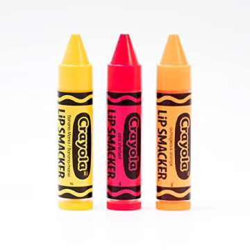 Lip Smacker Crayola Crayon Flavored Lip Balm - Moisturizing, Soothing Trio Banana Mania, Pink Sherbert, & Outrageous Orange