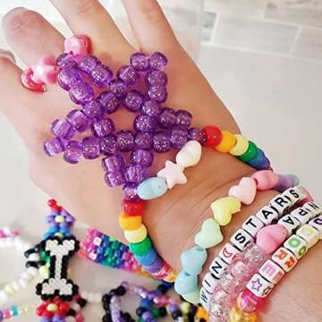 Pony Beads, 2400Pcs 6x9mm Including 1200Pcs Pony Beads and 1200Pcs Glitter Pony Beads Multi-Color Beads for Bracelet Making, Plastic Beads for Craft, Bulk Rainbow Hair Beads for DIY Kandi Jewelry