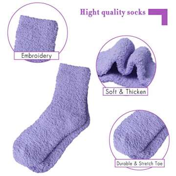 6 Pairs Womens Fuzzy Socks Winter Warm Soft Cozy Fluffy Microfiber House Sleeping Slipper Socks Chri...
