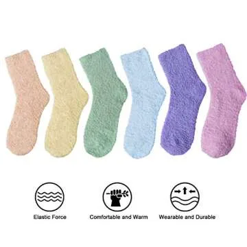 6 Pairs Womens Fuzzy Socks Winter Warm Soft Cozy Fluffy Microfiber House Sleeping Slipper Socks Christmas Gifts,A3-Rainbow Socks