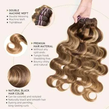 Human Hair Bundles 4 Bundle 16 18 20 22 Inch Hair Extensions Honey Blonde Highlight Body Wave Bundles Human Hair 100% Unprocessed Brazilian Virgin Hair Quick Weave Bundles Human Hair P4/27