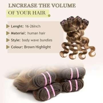 Human Hair Bundles 4 Bundle 16 18 20 22 Inch Hair Extensions Honey Blonde Highlight Body Wave Bundles Human Hair 100% Unprocessed Brazilian Virgin Hair Quick Weave Bundles Human Hair P4/27