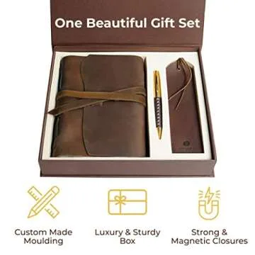 Leather Journal Gift Set with Antique Leather Bookmark + Pen, Handmade Writing Notebook 7x5 Inches Unlined Leather Bound Daily Notepad For Men For Women, Luxury Gift Box Diary for all ages