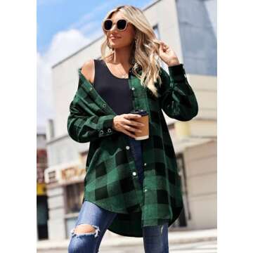Zeagoo Flannel for Women 2024 Fall Fashion Long Sleeve Plaid Button Down Shirts Shacket Blouse Top w...