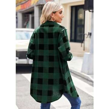 Zeagoo Flannel for Women 2024 Fall Fashion Long Sleeve Plaid Button Down Shirts Shacket Blouse Top with Pockets Dark Green