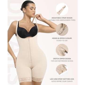 FeelinGirl Shapewear for Women Tummy Control Butt Lifter Open Bust Bodysuit Full Body Shapewear Beige L