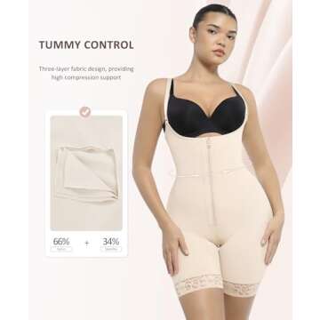 FeelinGirl Shapewear for Women Tummy Control Butt Lifter Open Bust Bodysuit Full Body Shapewear Beige L