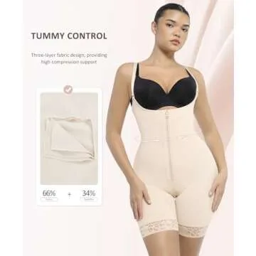 FeelinGirl Shapewear for Women Tummy Control Butt Lifter Open Bust Bodysuit Full Body Shapewear Beige L