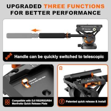 Monopod with Feet, 73.2 inch Professional Camera Monopod Tripod, with New Q6 Fluid Head for DJI RS4 ...