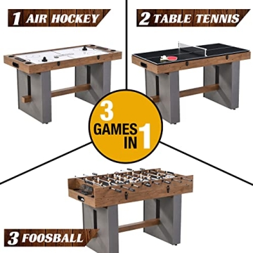 Barrington 3-in-1 Combination Game Table 54”, Foosball, Air-Powered Hockey and Table Tennis Combo Table, Multi Game Table Perfect for Family Game Rooms, All-in-One Arcade Table