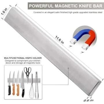 Ninonly 12 Inch Magnetic Knife Strip, Premium Stainless Steel Wall Mounted Kitchen Knives Bar,Space-...