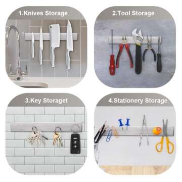 Ninonly 12 Inch Magnetic Knife Strip, Premium Stainless Steel Wall Mounted Kitchen Knives Bar,Space-Saving Powerful No Drilling Magnetic Knife Rack for Home Kitchen Utensil Holder & Tool Holder