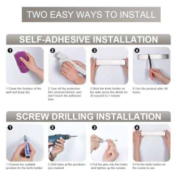 Ninonly 12 Inch Magnetic Knife Strip, Premium Stainless Steel Wall Mounted Kitchen Knives Bar,Space-Saving Powerful No Drilling Magnetic Knife Rack for Home Kitchen Utensil Holder & Tool Holder