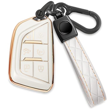 Premium Cadillac Key Fob Cover - Soft TPU & Leather 360° Protection