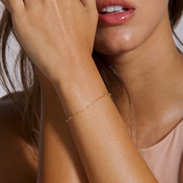 KissYan Gold Layered Bead Bracelets Set for Women - 14K Gold Plated Jewelry