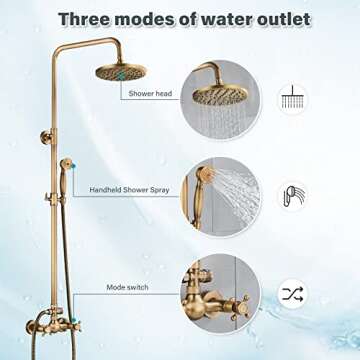 NeierThodore Antique Brass Bathroom Shower Faucet System Set 8 Inch Rainfall Shower Head Handheld Sp...