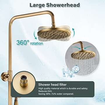 NeierThodore Antique Brass Bathroom Shower Faucet System Set 8 Inch Rainfall Shower Head Handheld Spray 2 Knobs Mixing
