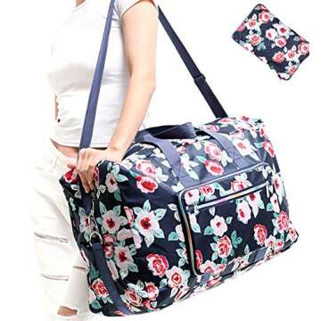 Large Foldable Travel Duffel Bag, Sports Tote Gym Bag For Women with Trolley Sleeve Weekender Overni...