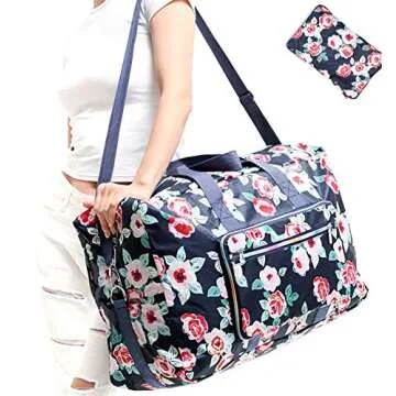 Large Foldable Travel Duffel Bag, Sports Tote Gym Bag For Women with Trolley Sleeve Weekender Overni...