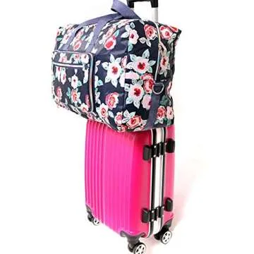 Large Foldable Travel Duffel Bag, Sports Tote Gym Bag For Women with Trolley Sleeve Weekender Overnight Carry On Checked Luggage Bag Hospital Bag Tote Shoulder Handbag Bag (flower rose)