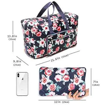 Large Foldable Travel Duffel Bag, Sports Tote Gym Bag For Women with Trolley Sleeve Weekender Overnight Carry On Checked Luggage Bag Hospital Bag Tote Shoulder Handbag Bag (flower rose)