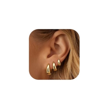 14K Gold Plated Gold Hoop Earrings Set for Women
