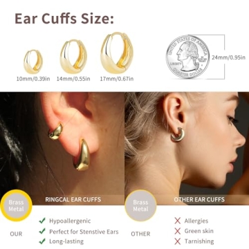 14K Gold Plated Gold Hoop Earrings Set for Women