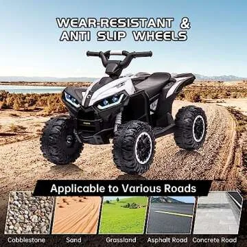 Kids Ride On ATV, 12V 4 Wheeler Battery Powered Ride On Toys with Remote Control(High Low Speeds), Kids Electric Car Truck 4-Wheels Electric Vehicle with Music, Horn, Led Lights for 3+ Kids, White
